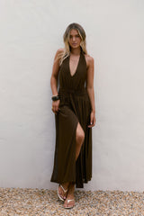 Robin Mesh Neckholder Maxikleid Braun