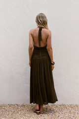 Robin Mesh Neckholder Maxikleid Braun