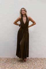 Robin Mesh Neckholder Maxikleid Braun