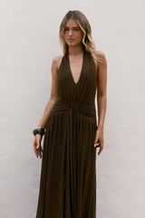 Robin Mesh Neckholder Maxikleid Braun
