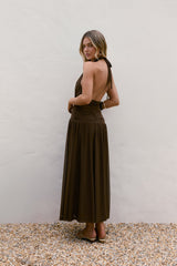 Robin Mesh Neckholder Maxikleid Braun