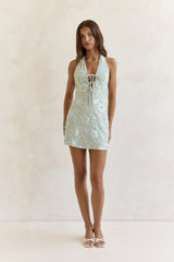 Chasing Truth Neckholder-Minikleid aus Mesh Salbei