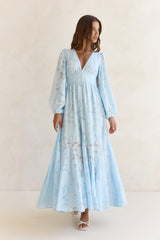 Zeit vergeht Langarm Maxikleid Blau