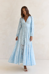 Zeit vergeht Langarm Maxikleid Blau