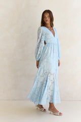 Zeit vergeht Langarm Maxikleid Blau