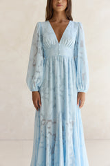 Time Floats By Maxi-Kleid mit langen Ärmeln Blau