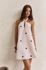 Faith In You Polka Dot Neckholder Minikleid Beige
