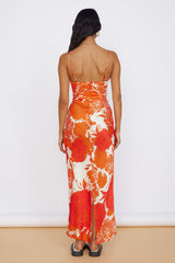 Frühlingsblüten Maxikleid Orange