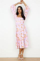 Sunset Blooms Midikleid Flieder