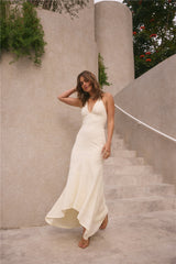 Rosetta Maxikleid mit Neckholder, Creme