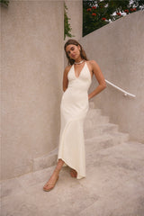 Rosetta Maxikleid mit Neckholder, Creme
