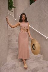Maxikleid flatternde Herzen Taupe