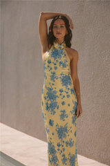 Sunset Skies Neckholder Maxikleid Gelb