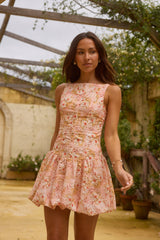 Himmlisches Drift-Blumen-Minikleid Pink