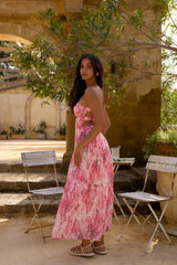 Trägerloses Maxikleid „Floral Dreams“ in Rosa