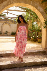 Trägerloses Maxikleid „Floral Dreams“ in Rosa