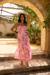Trägerloses Maxikleid „Floral Dreams“ in Rosa
