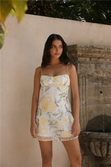 Talia Blumen-Minikleid Gelb