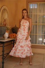 Lush Cascade Rosa geblümtes Maxikleid