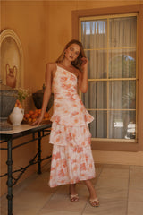 Lush Cascade Rosa geblümtes Maxikleid