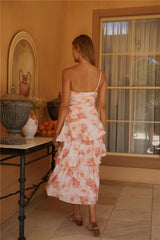 Lush Cascade Rosa geblümtes Maxikleid