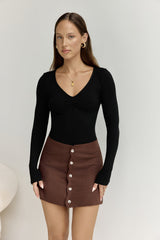 BASE The Flatter Me Gerippter Langarm-Body Schwarz