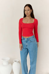 BASE Wear Now Geripptes Langarmshirt Rot