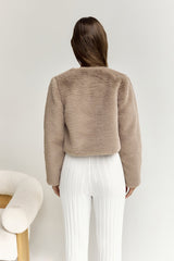 Day By Day Kunstpelz Cropped Jacke Braun