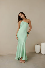 Champagne Chat One Shoulder Maxikleid Grün