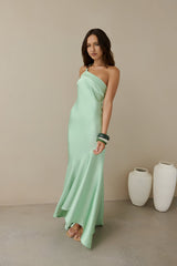Champagne Chat One Shoulder Maxikleid Grün