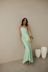 Champagne Chat One Shoulder Maxikleid Grün