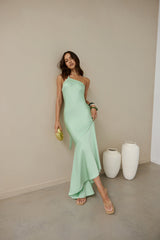 Champagne Chat One Shoulder Maxikleid Grün