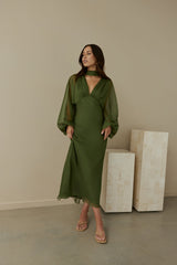 Unser Nostalgia Maxikleid Langarm Grün
