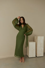 Unser Nostalgia Maxikleid Langarm Grün