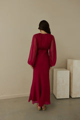 Unser Nostalgia Maxikleid Langarm Burgund