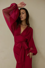 Unser Nostalgia Maxikleid Langarm Burgund