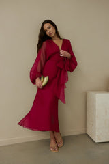 Unser Nostalgia Maxikleid Langarm Burgund