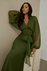 Unser Nostalgia Maxikleid Langarm Grün