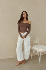 Autumn Dreamer Langarm Off-Shoulder Top Braun