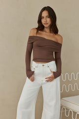 Autumn Dreamer Langarm Off-Shoulder Top Braun