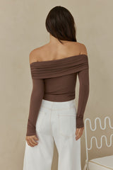 Autumn Dreamer Langarm Off-Shoulder Top Braun