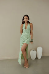 Maxikleid mit Neckholder "Coconut Island" Grün