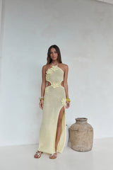 Monaco Sun Strick-Maxikleid mit Neckholder, Gelb