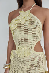 Monaco Sun Strick-Maxikleid mit Neckholder, Gelb