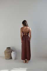 Romantisches Satiniertes Maxikleid Braun