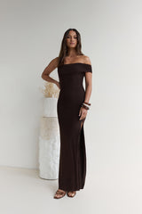 Siren Song One Shoulder Mesh Maxi-Kleid Espresso