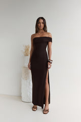 Siren Song One Shoulder Mesh Maxi-Kleid Espresso