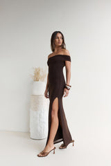Siren Song One Shoulder Mesh Maxi-Kleid Espresso
