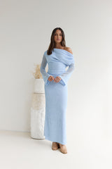 Cool Daze Langarm Strick Maxikleid Blau