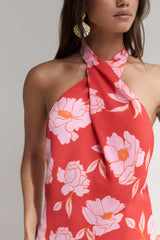 Havana Days Satin Neckholder-Minikleid Rot